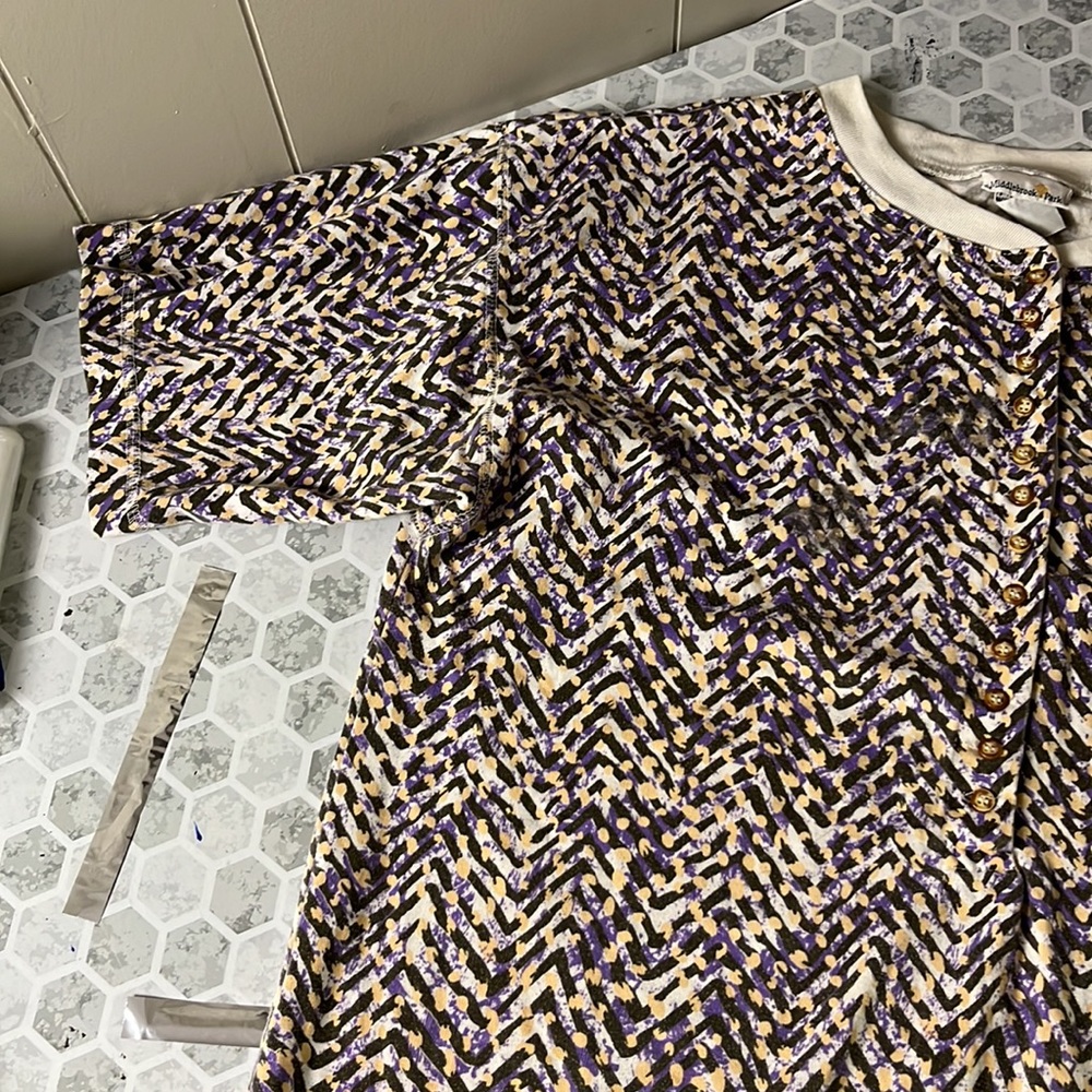 Middlebrook Park Medium Purple Patterned Short Sleeve Half Button Up Top - Picture 2 of 5